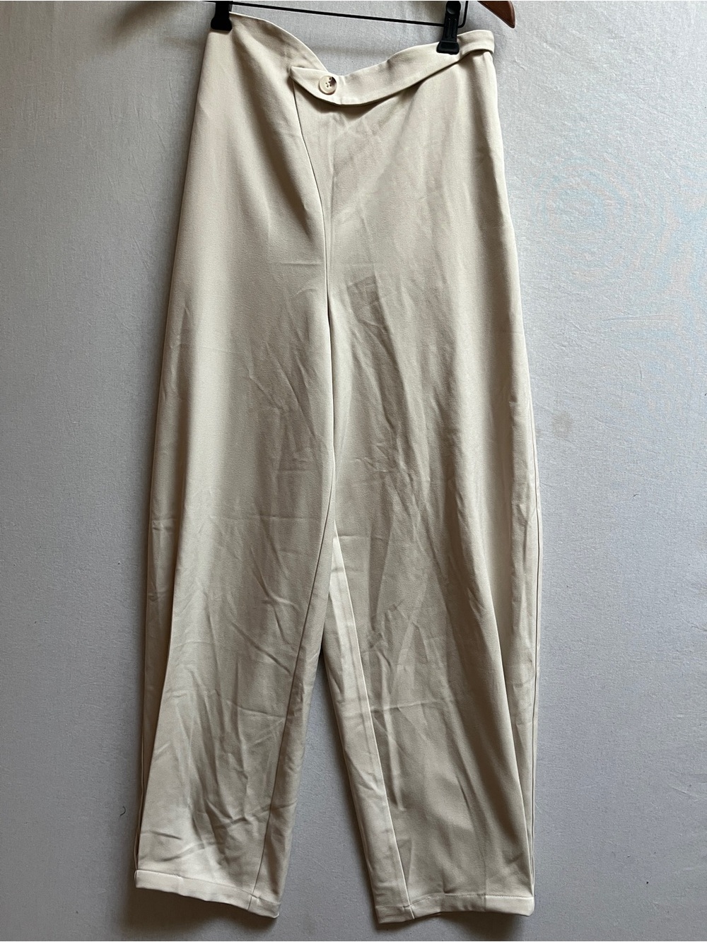 NWT Commense Beige Asymmetrical Button Wide Leg Trousers Size M
